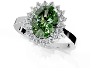 Starburst Halo Engagement Ring Setting for Fancy Green Oval Center with Flat Cathedral Band and Prong Head in Platinum