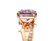 Solitaire Engagement Ring Setting for Fancy Pink Radiant Cut Center with Pave and Plain Crossover Band and Prong Head in Rose Gold
