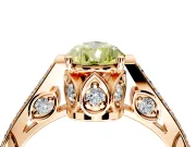 Cathedral Engagement Ring Setting for Fancy Yellow Pear-Shaped Center with Antique-Style Pave Band and Prong Head in Rose Gold
