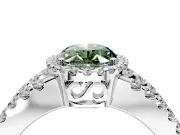 Halo Engagement Ring Setting for Fancy Green Oval Center with Wide-Open Pave Split Shank and Prong Head in Platinum