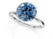 Low-Set Solitaire Engagement Ring Setting for Fancy Blue Round Cut Center with Thin Plain Band and Prong Head in Platinum