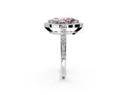 Bezel-Framed Halo Engagement Ring Setting for Fancy Pink Marquise Center with Pave Band and Prong Head in Sterling Silver