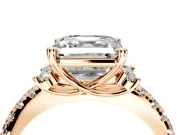 Paired Accent Engagement Ring Setting for Asscher Cut Center with Pave Band and Prong Head in Rose Gold