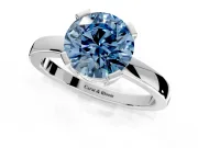 Solitaire Engagement Ring Setting for Fancy Blue Round Cut Center with Plain Band and Flat Tab Prong Head in White Gold