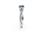 Crossover Engagement Ring Setting for Fancy Blue Cushion Cut Center with Pave and Plain Strands and Prong Head in White Gold