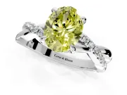 Solitaire Engagement Ring Setting for Fancy Yellow Oval Center with Half-Pave Crossover Band and Prong Head in White Gold
