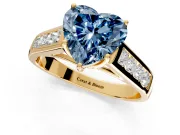 Solitaire Engagement Ring Setting for Fancy Blue Heart-Shaped Center with Cathedral Channel Band and Prong Head in Yellow Gold