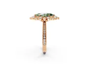 Milgrain Halo Engagement Ring Setting for Fancy Green Marquise Center with Bezel Point Accents and Prong Head in Rose Gold