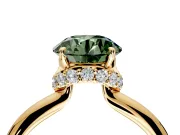 Hidden Halo Engagement Ring Setting for Fancy Green Round Cut Center with Plain Rounded Band and Prong Head in Yellow Gold