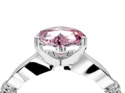 Solitaire Engagement Ring Setting for Fancy Pink Heart-Shaped Center with Carved Leaf Shoulders and Prong Head in Platinum