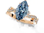 Solitaire Engagement Ring Setting for Fancy Blue Marquise Center with Bar-Station Pave Twist and Prong Head in Rose Gold