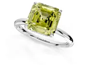 Hidden Halo Engagement Ring Setting for Fancy Yellow Asscher Cut Center with Thin Rounded Band and Prong Head in Sterling Silver