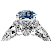 Solitaire Engagement Ring Setting for Fancy Blue Round Cut Center with Filigree Accent Basket and Prong Head in Platinum