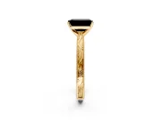 Solitaire Engagement Ring Setting for Fancy Black Emerald Cut Center with Engraved Milgrain Band and Prong Head in Yellow Gold
