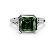 Solitaire Engagement Ring Setting for Fancy Green Asscher Cut Center with V Split Shank and Bezel Head in Sterling Silver