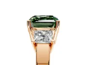 3 Stone Engagement Ring Setting for Fancy Green Asscher Cut Center with Matching Side Accents and Prong Head in Rose Gold