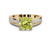 Solitaire Engagement Ring Setting for Fancy Yellow Cushion Cut Center with Princess Cut Channel Band and Prong Head in Yellow Gold