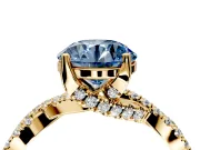 Solitaire Engagement Ring Setting for Fancy Blue Round Cut Center with Narrow Twist Pave Band and Prong Head in Yellow Gold