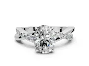 Crossover Engagement Ring Setting for Oval Center with Pave and Plain Strands and Prong Head in Platinum