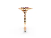 Halo Engagement Ring Setting for Fancy Pink Pear-Shaped Center with Milgrain Pave Band and Bezel Head in Rose Gold