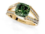Split Shank Engagement Ring Setting for Fancy Green Cushion Cut Center with Pave Split Shank and Prong Head in Yellow Gold