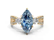 3 Stone Engagement Ring Setting for Fancy Blue Marquise Center with Pave Twist Band and Prong Head in Yellow Gold