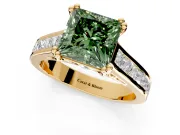 Solitaire Engagement Ring Setting for Fancy Green Princess Cut Center with Channel Band and Double Claw Prong Head in Yellow Gold
