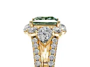 Halo Engagement Ring Setting for Fancy Green Princess Cut Center with Two-Strand Split Shank and Prong Head in Yellow Gold