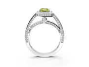 Halo Engagement Ring Setting for Fancy Yellow Emerald Cut Center with Framed Halo, Pave Band and Prong Head in Sterling Silver