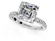 Solitaire Engagement Ring Setting for Asscher Cut Center with Round Cut Pave Band and Prong Head in Sterling Silver