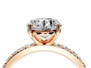Solitaire Engagement Ring Setting for Round Cut Center with Round Cut Pave Band and Prong Head in Rose Gold