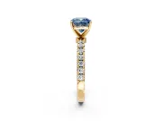 Open Basket Engagement Ring Setting for Fancy Blue Cushion Cut Center with Pave Band and Prong Head in Yellow Gold