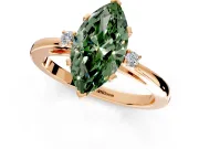 3 Stone Engagement Ring Setting for Fancy Green Marquise Center with Low-Set Round Cut Accents and Prong Head in Rose Gold