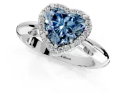 Halo Engagement Ring Setting for Fancy Blue Heart-Shaped Center with Tapered Plain Band and Prong Head in Platinum