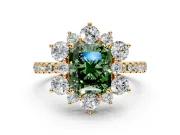 Floral Halo Engagement Ring Setting for Fancy Green Radiant Cut Center with Pave Accents and Prong Head in Yellow Gold