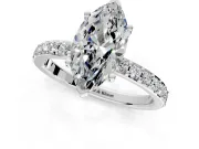Solitaire Engagement Ring Setting for Marquise Center with Round Cut Pave Band and Prong Head in Platinum
