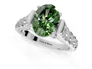 Solitaire Engagement Ring Setting for Fancy Green Oval Center with Pave Cathedral Shoulders and Prong Head in White Gold