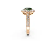 Halo Engagement Ring Setting for Fancy Green Round Cut Center with Milgrain Channel Band and Prong Head in Rose Gold