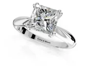 Solitaire Engagement Ring Setting for Princess Cut Center with Reverse Tapered Band and Prong Head in Platinum