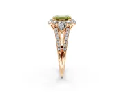 Halo Engagement Ring Setting for Fancy Yellow Emerald Cut Center with Two-Strand Split Shank and Prong Head in Rose Gold