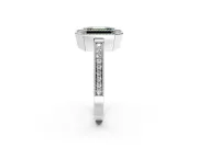 Halo Engagement Ring Setting for Fancy Green Emerald Cut Center with Milgrain Halo, Pave Band and Prong Head in Platinum