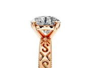 Solitaire Engagement Ring Setting for Round Cut Center with Scrollwork Band and Prong Head in Rose Gold