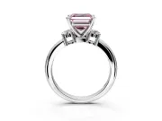 3 Stone Engagement Ring Setting for Fancy Pink Asscher Cut Center with Wide Plain Band and Prong Head in Platinum