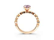 Solitaire Engagement Ring Setting for Fancy Pink Oval Center with Beaded Bezel Station Band and Prong Head in Rose Gold