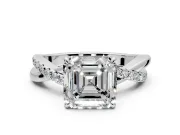 Crossover Engagement Ring Setting for Asscher Cut Center with Pave and Plain Strands and Prong Head in Sterling Silver