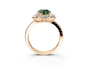 Floral Halo Engagement Ring Setting for Fancy Green Round Cut Center with Pave Accents and Prong Head in Rose Gold