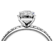 Solitaire Engagement Ring Setting for Emerald Cut Center with XO Engraved Band and Prong Head in Sterling Silver
