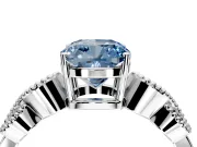 Leaf Engagement Ring Setting for Fancy Blue Cushion Cut Center with Milgrain Accent Band and Prong Head in White Gold