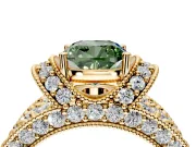 Pave Engagement Ring Setting for Fancy Green Cushion Cut Center with Curved Accent Rows, Openwork and Prong Head in Yellow Gold