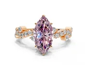 Solitaire Engagement Ring Setting for Fancy Pink Marquise Center with Bar-Station Pave Twist and Prong Head in Rose Gold